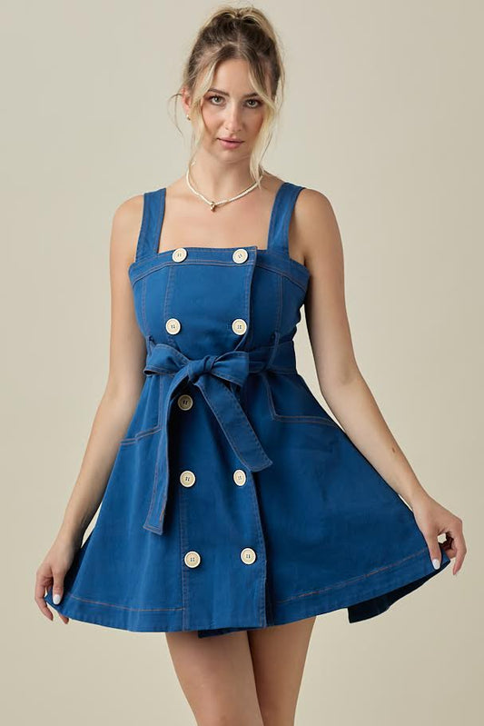 Oh Button Me Dress - Blue