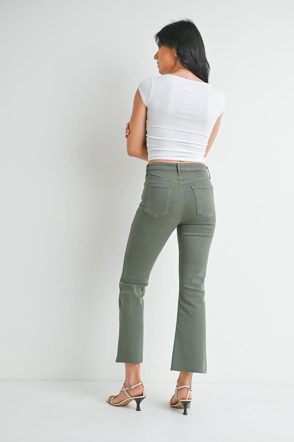JUSTUSA HR Tonal Crop Flare Jean - Vintage Olive