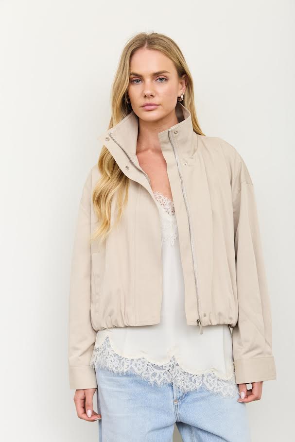 Lynette Mock Neck Jacket - Light Khaki