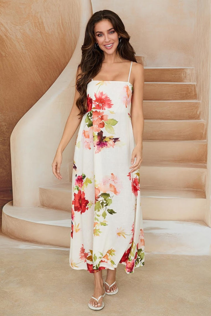 Florence Dress - White/Red