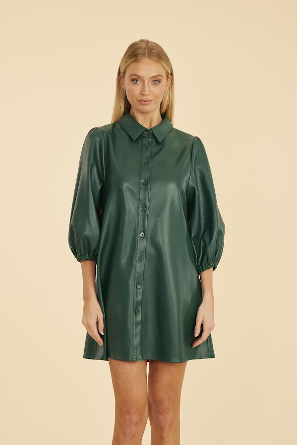 Christie Vegan Leather Dress - Forest Green