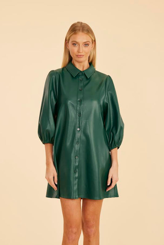 Christie Vegan Leather Dress - Forest Green