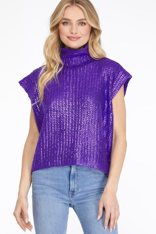 Marvelous In Metallic Sweater - Purple