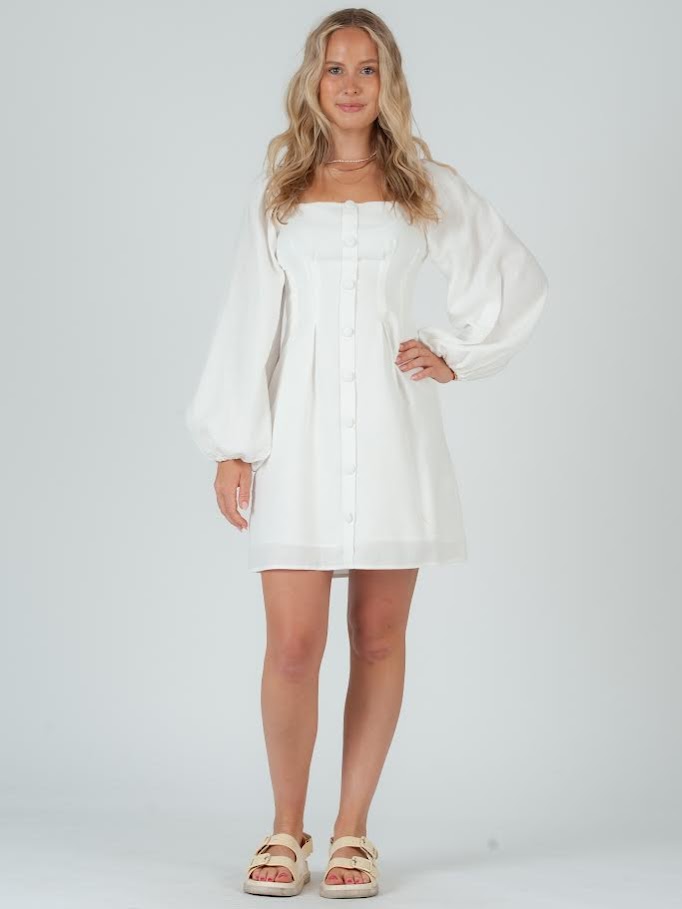 Button Down Dress - White