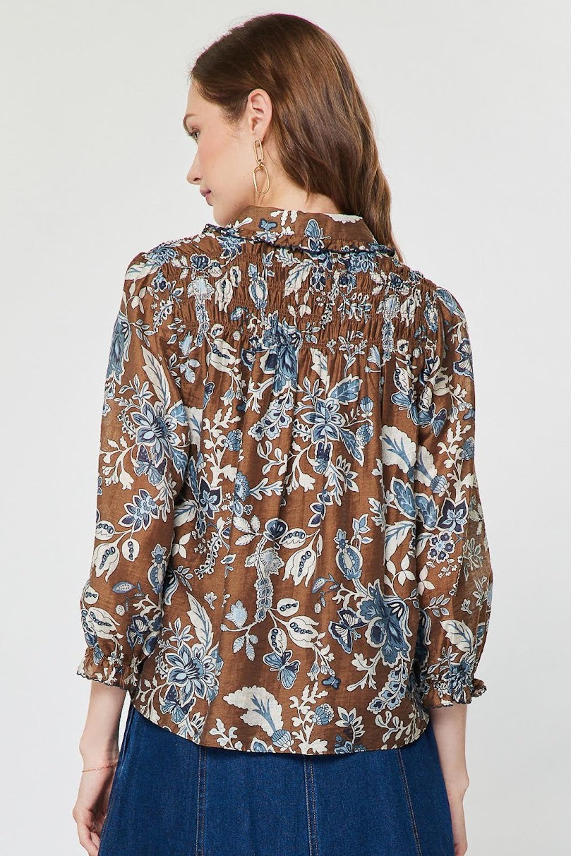 Carlene Top -Blue Brown