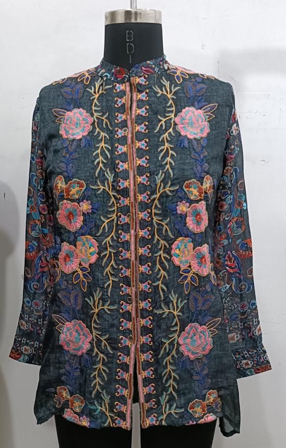 Fun Embroidered Tunic - Charcoal