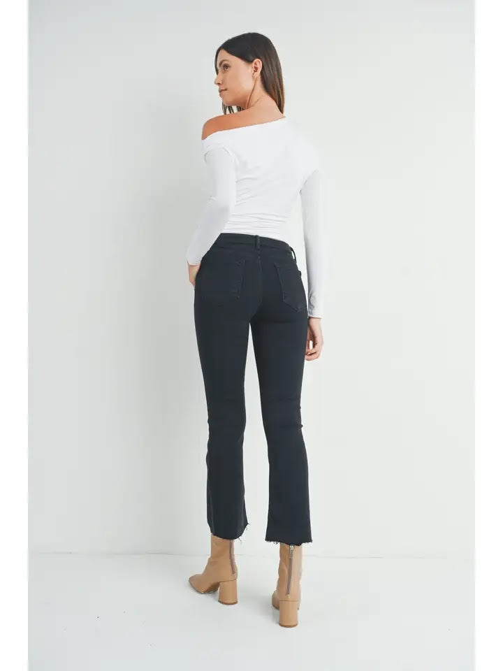JUSTUSA HR Tonal Crop Flare Jean - Black