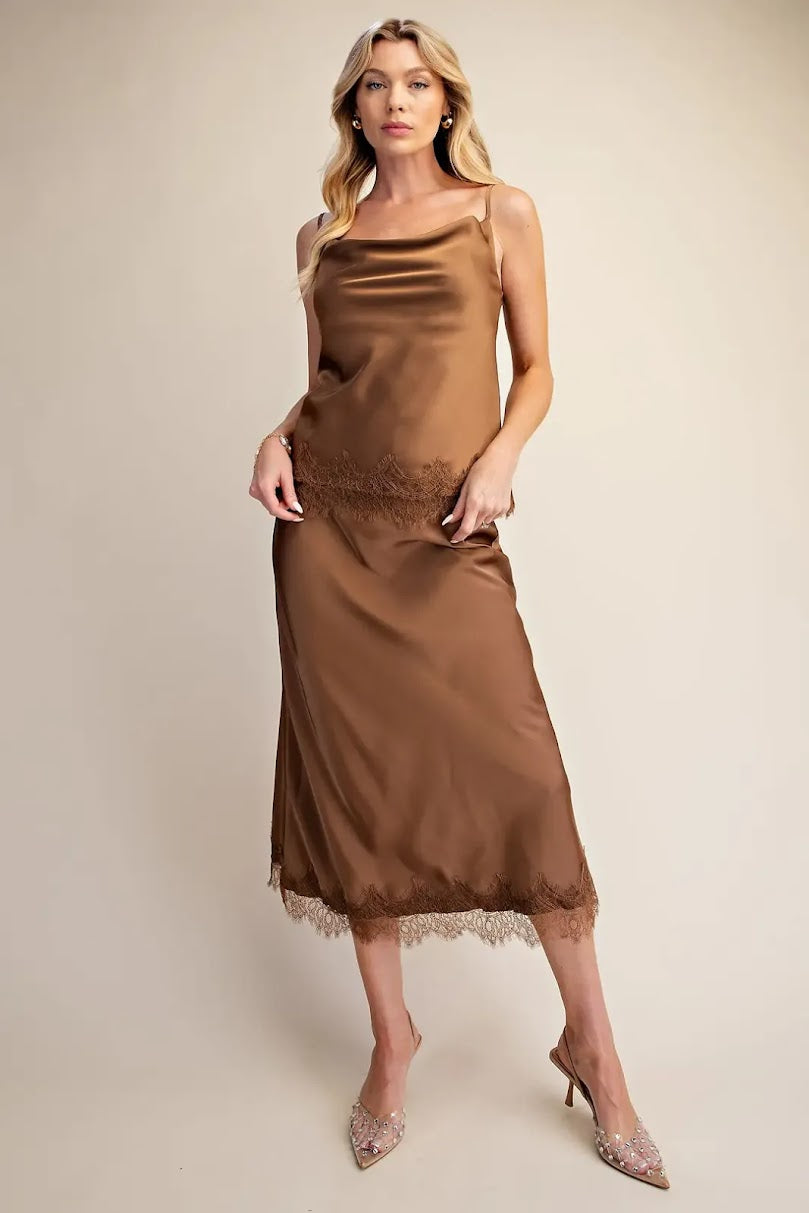 Carla Satin Skirt Set - Mocha