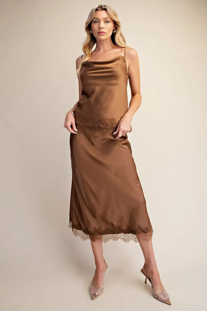 Carla Satin Skirt Set - Mocha
