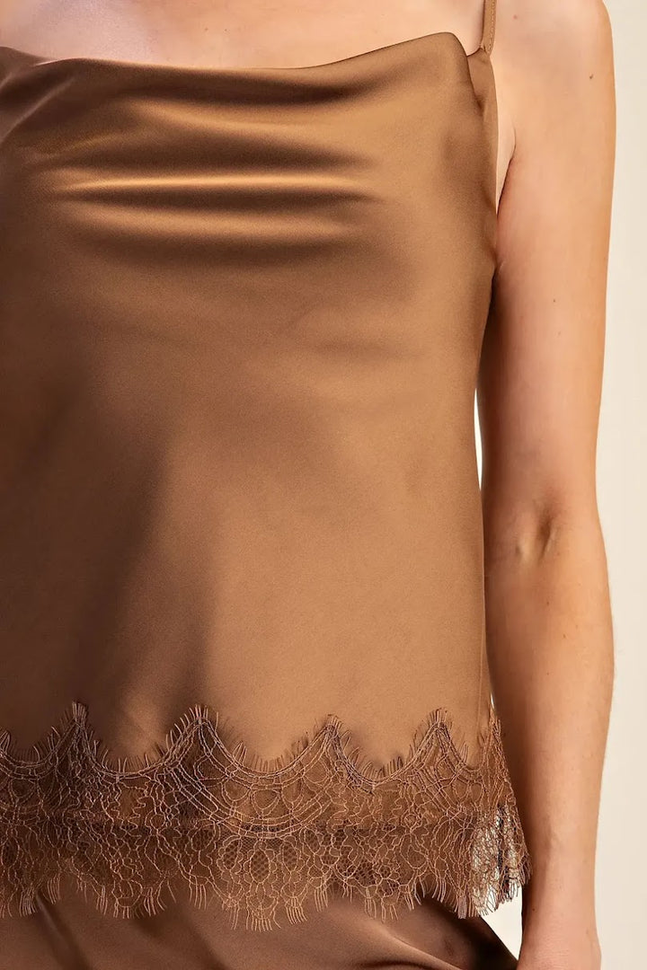 Carla Satin Skirt Set - Mocha