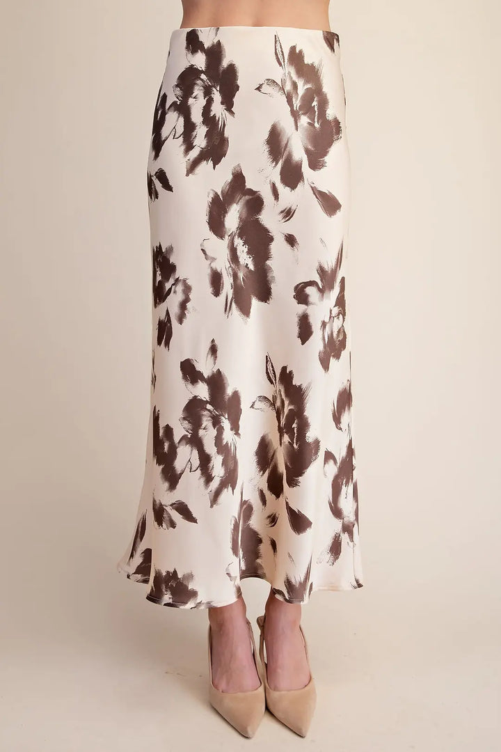 Sassy Satin Midi Skirt - Cream