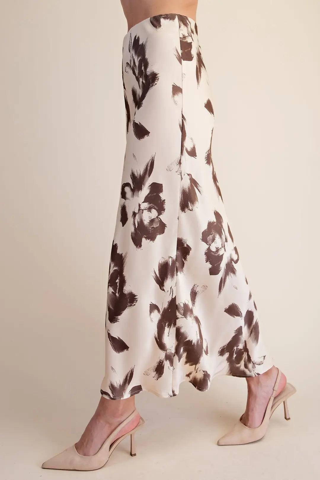 Sassy Satin Midi Skirt - Cream