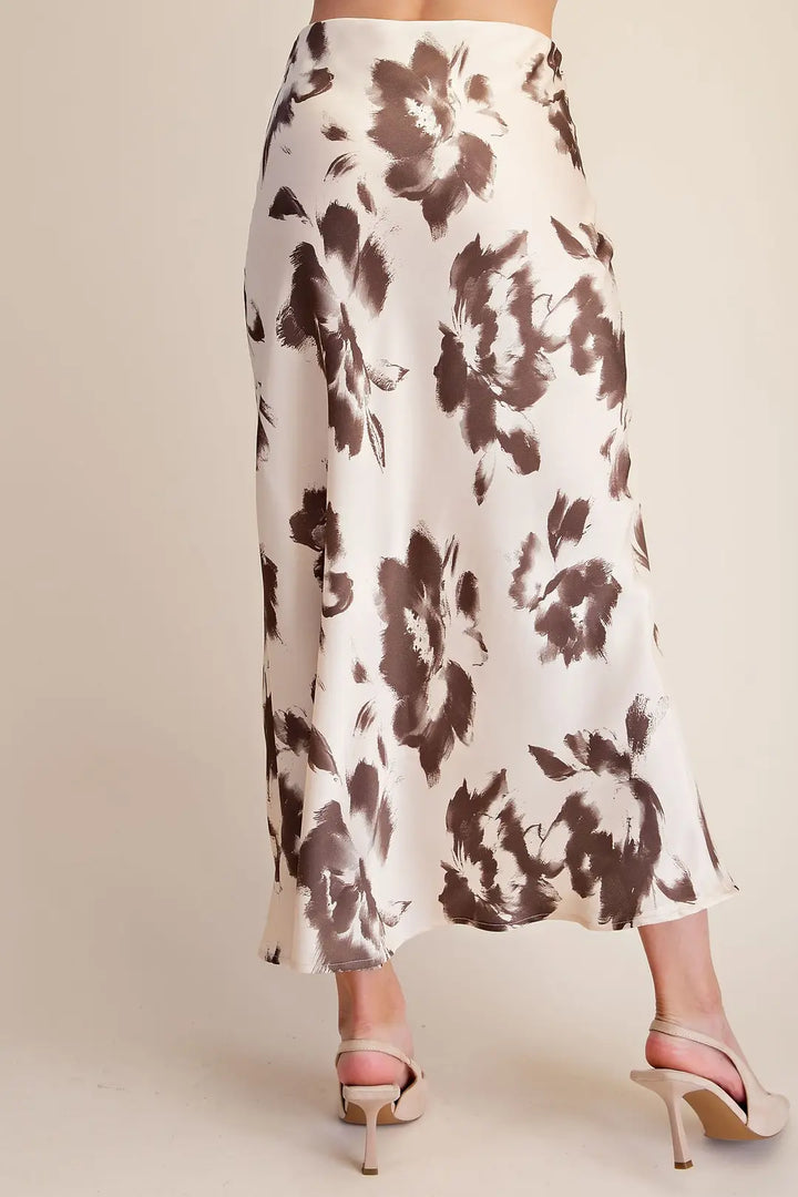 Sassy Satin Midi Skirt - Cream