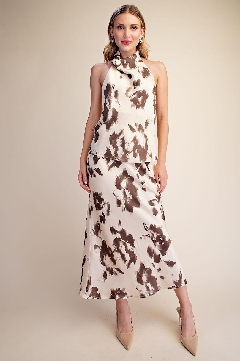 Ava Satin Skirt Set - Cream