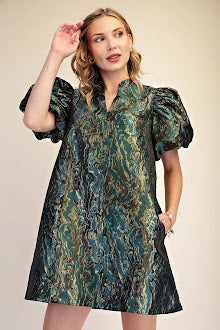 Melody Jacquard Mini Dress - Green