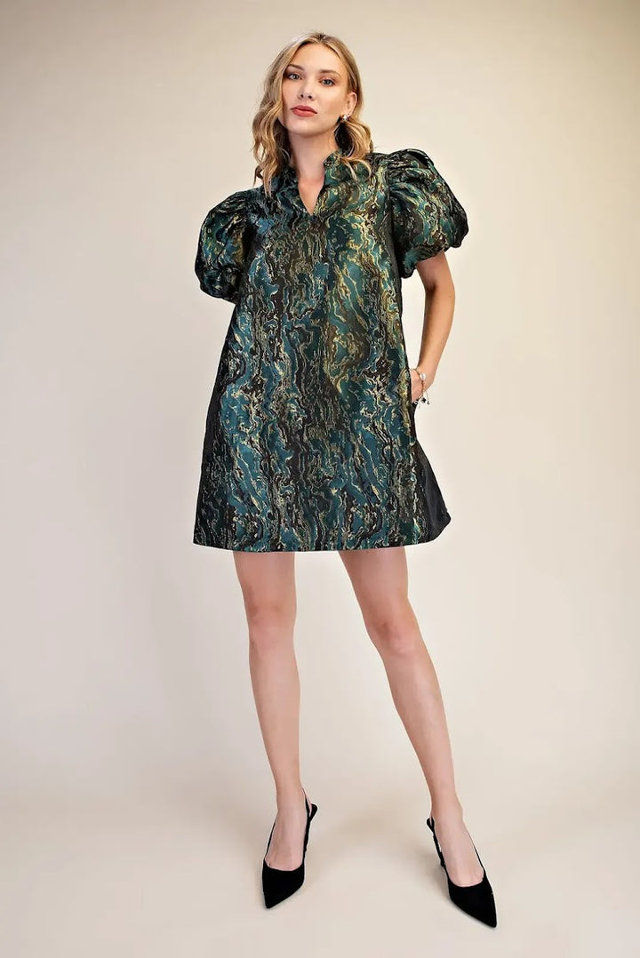 Melody Jacquard Mini Dress - Green