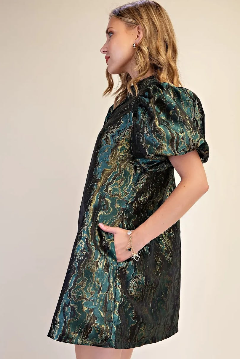 Melody Jacquard Mini Dress - Green