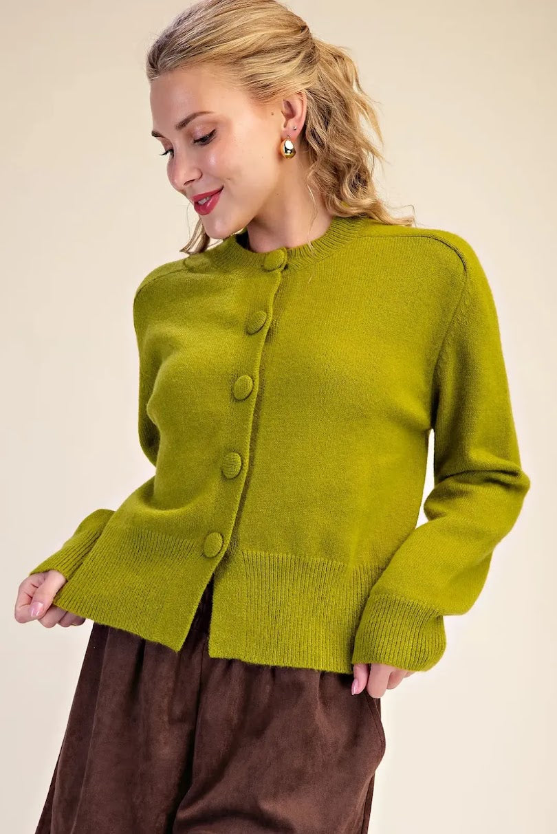 Classic Sweater Cardigan - Light Olive