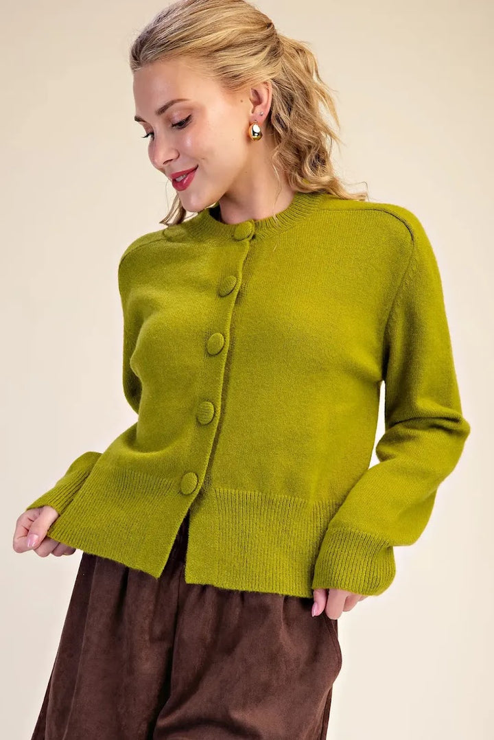Classic Sweater Cardigan - Light Olive
