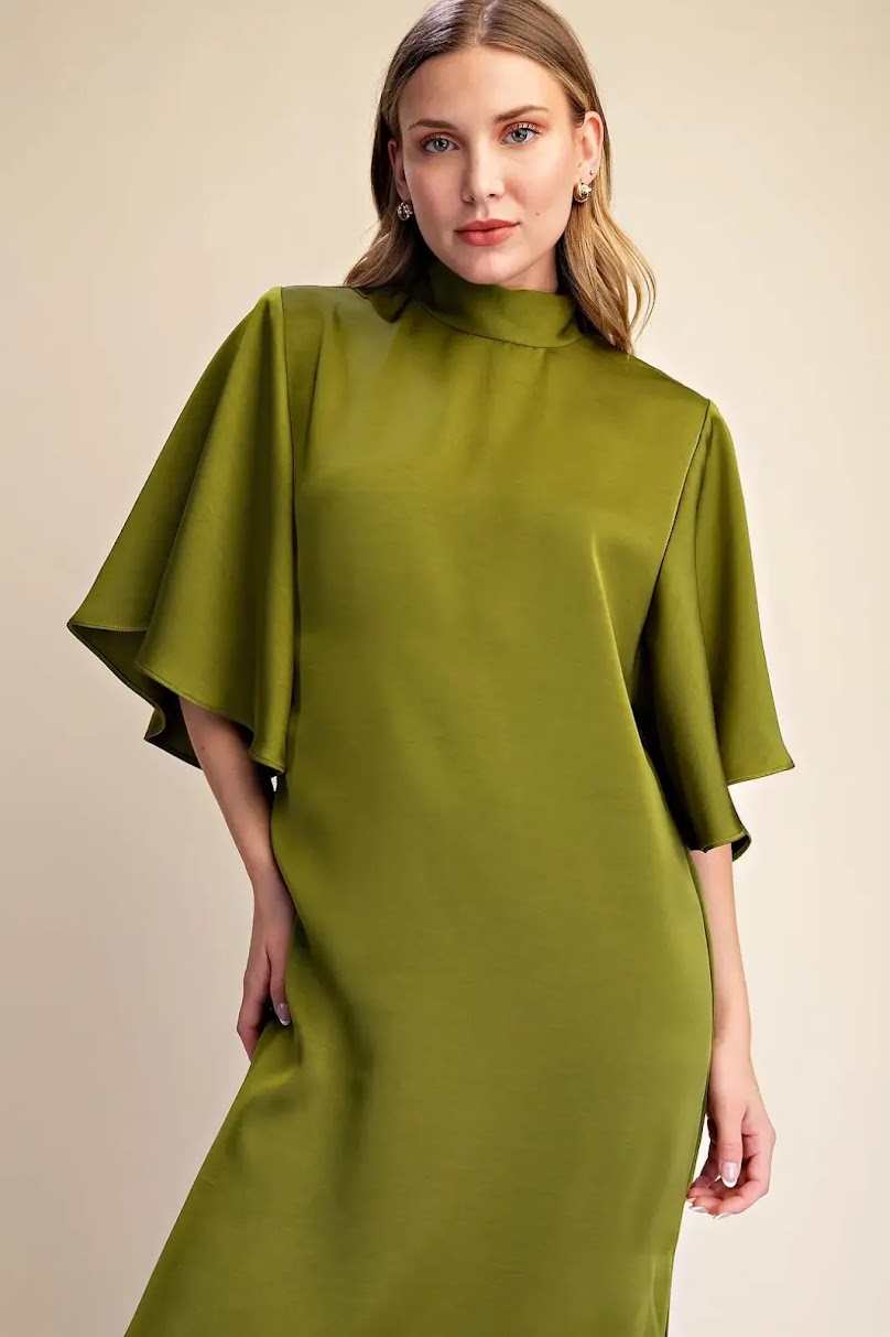 Stunning Satin Dress - Olive