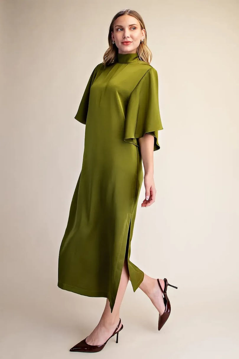 Stunning Satin Dress - Olive