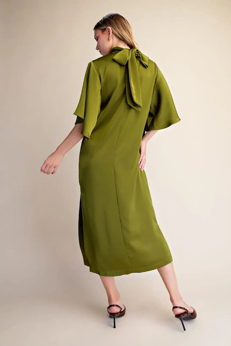 Stunning Satin Dress - Olive
