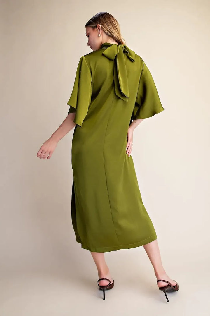 Stunning Satin Dress - Olive
