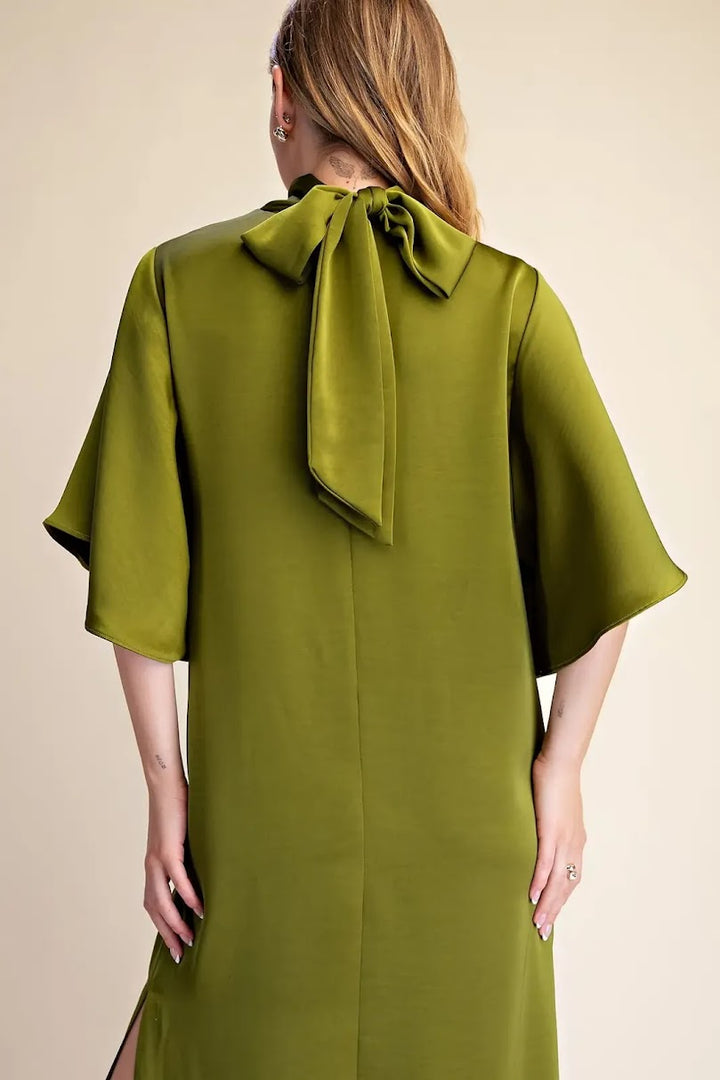 Stunning Satin Dress - Olive