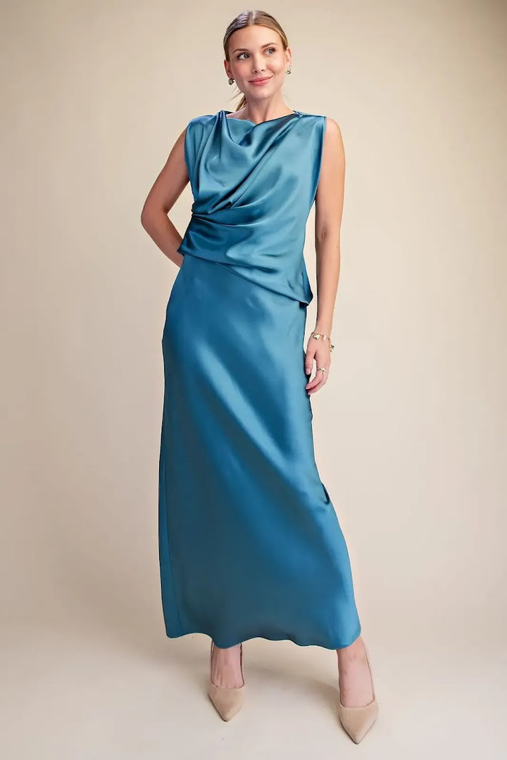 Mia Satin Dress - Teal