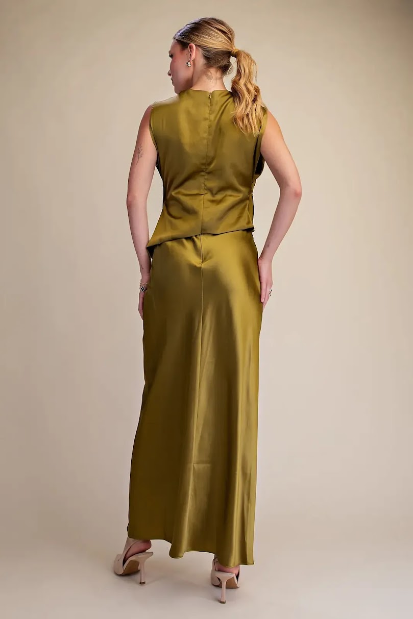 Mia Satin Dress - Olive
