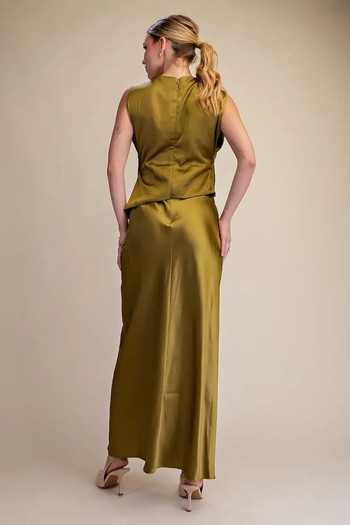 Mia Satin Dress - Olive