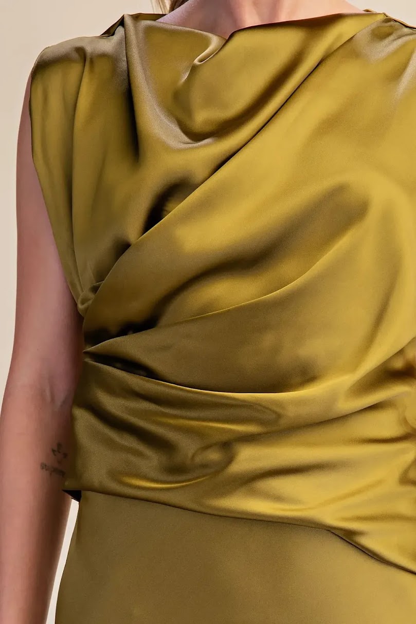 Mia Satin Dress - Olive