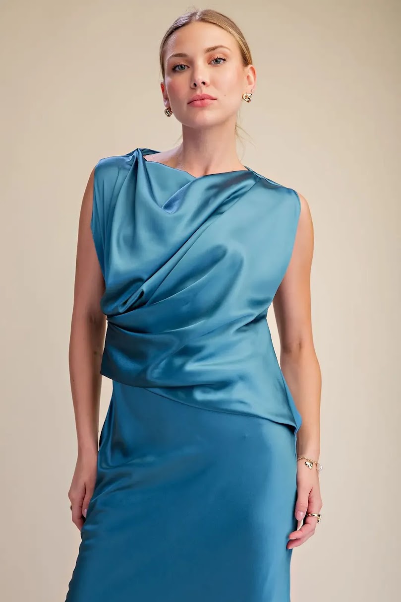 Mia Satin Dress - Teal