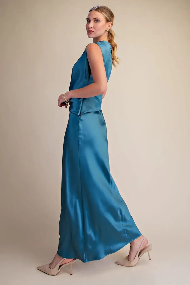 Mia Satin Dress - Teal