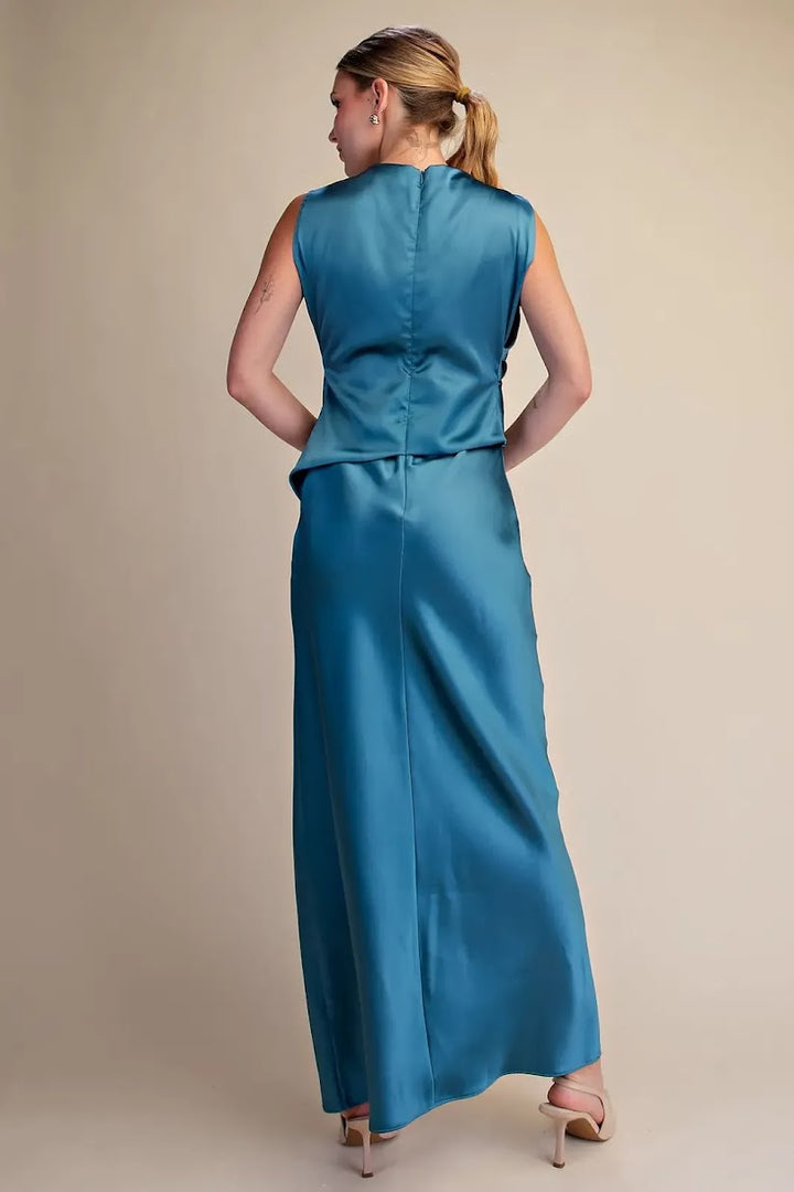 Mia Satin Dress - Teal
