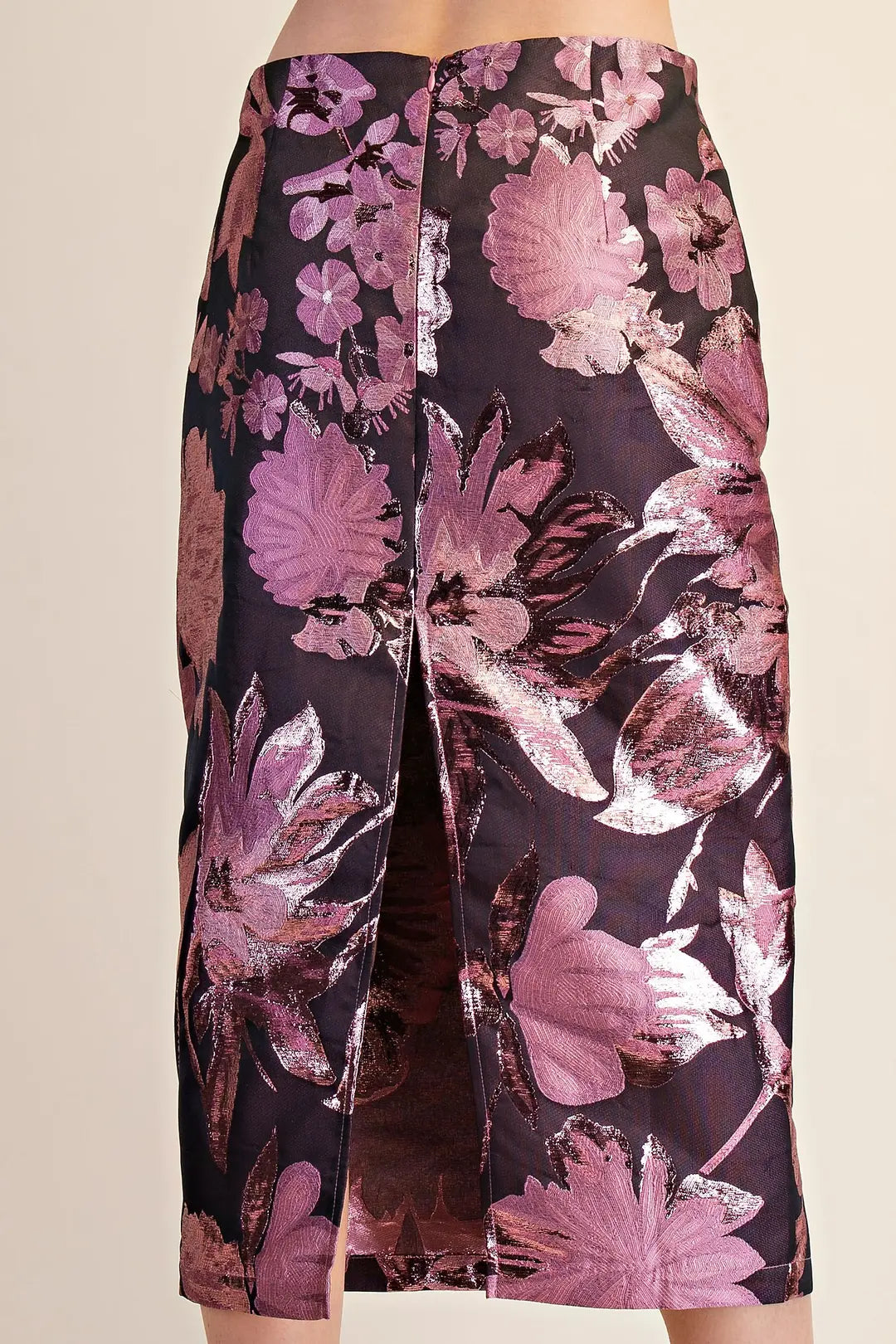 Metallic Pencil Skirt - Plum