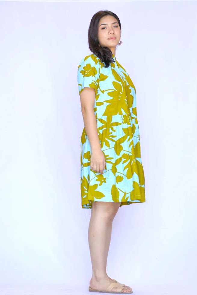 Vasa Cotton Dress - Turq/Olive
