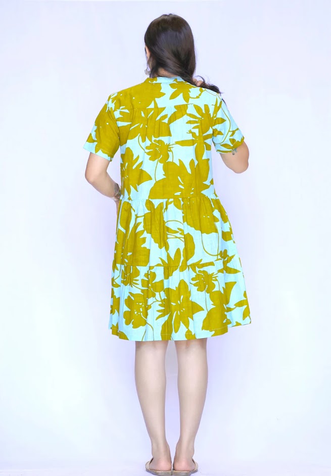 Vasa Cotton Dress - Turq/Olive