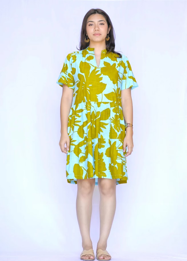 Vasa Cotton Dress - Turq/Olive