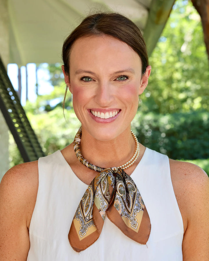 Laya Beaded Scarf Necklace - Brown
