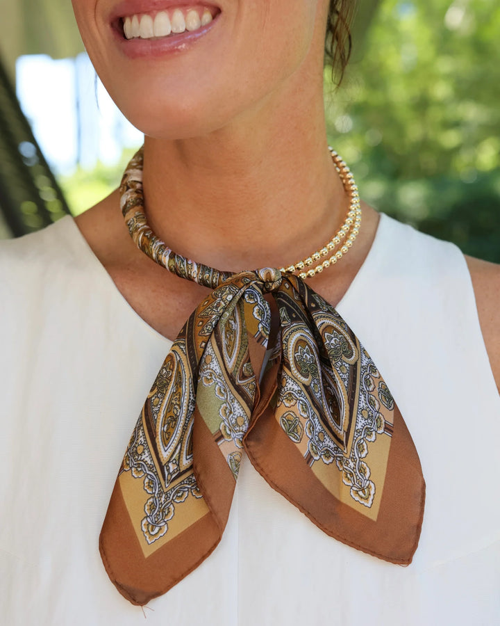 Laya Beaded Scarf Necklace - Brown