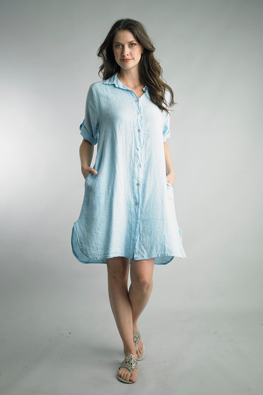 The Toni Linen Dress - Sky