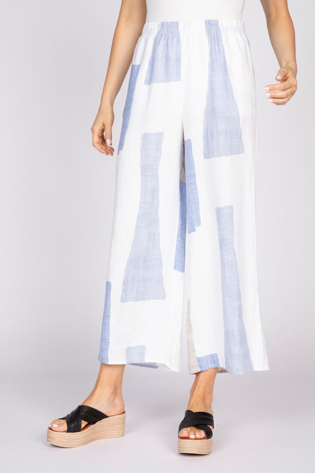 Coastal Color Block Linen Pants- Blues
