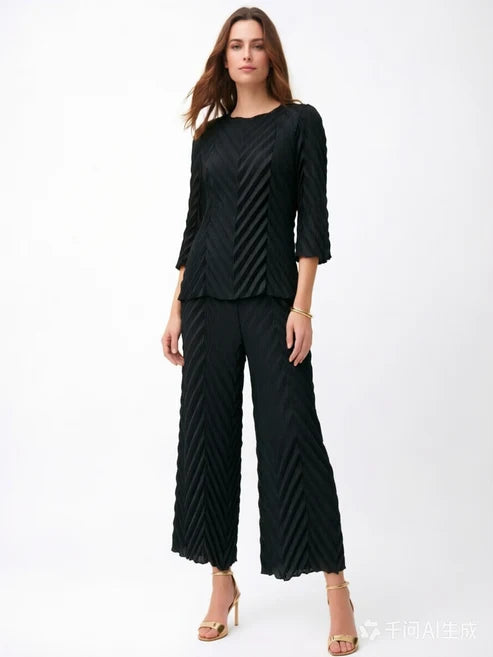Penelope Pleated Pant Set - Black