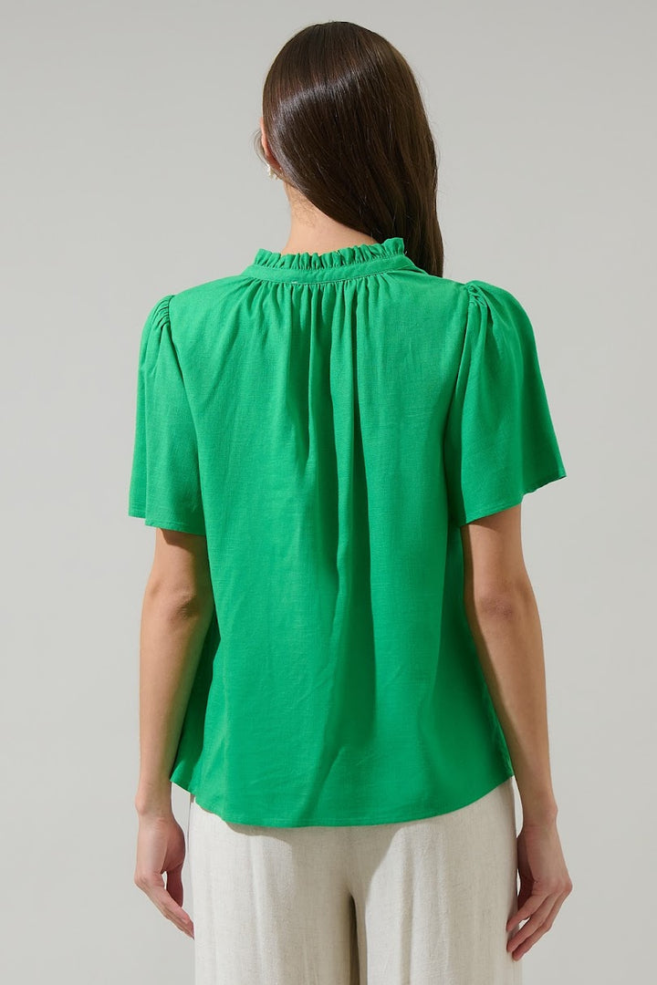 Inaya Linen Top - Green
