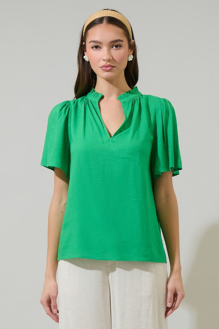 Inaya Linen Top - Green