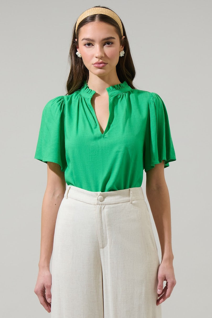 Inaya Linen Top - Green