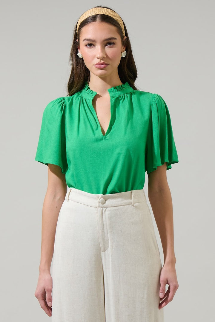 Inaya Linen Top - Green
