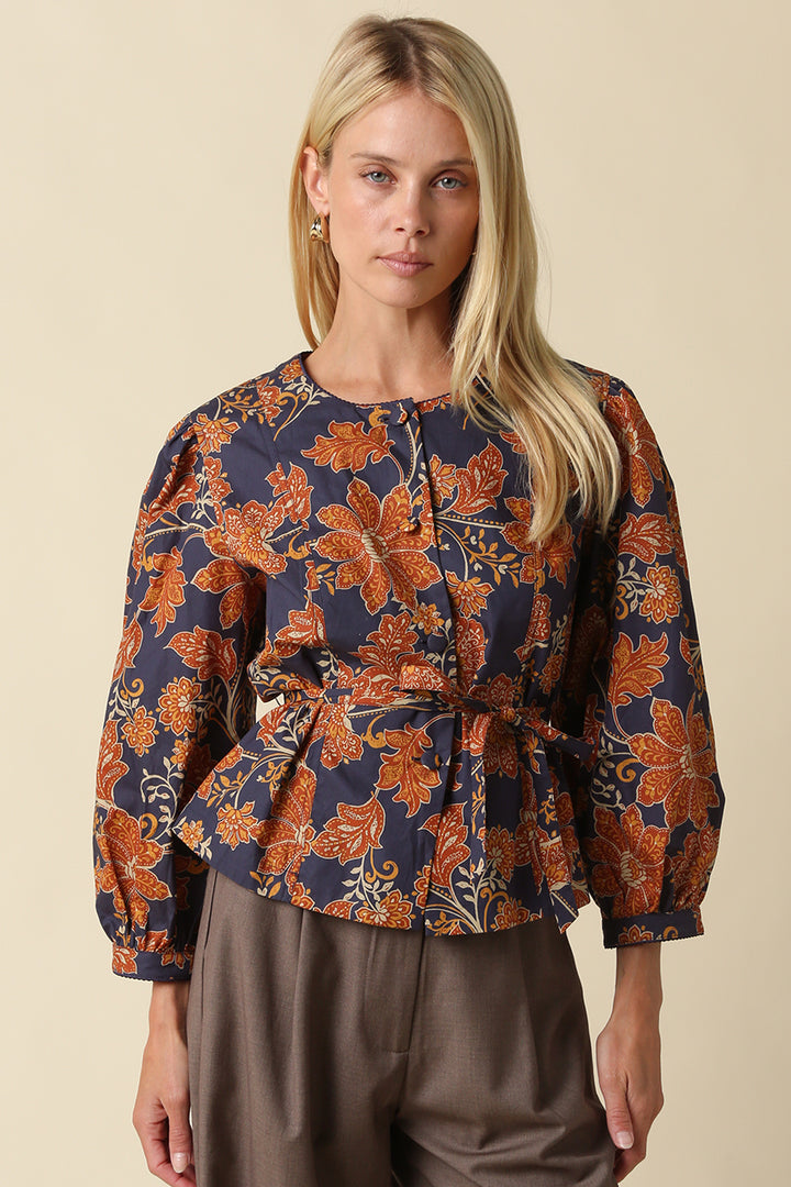 Cute Peplum Top - Navy Rust