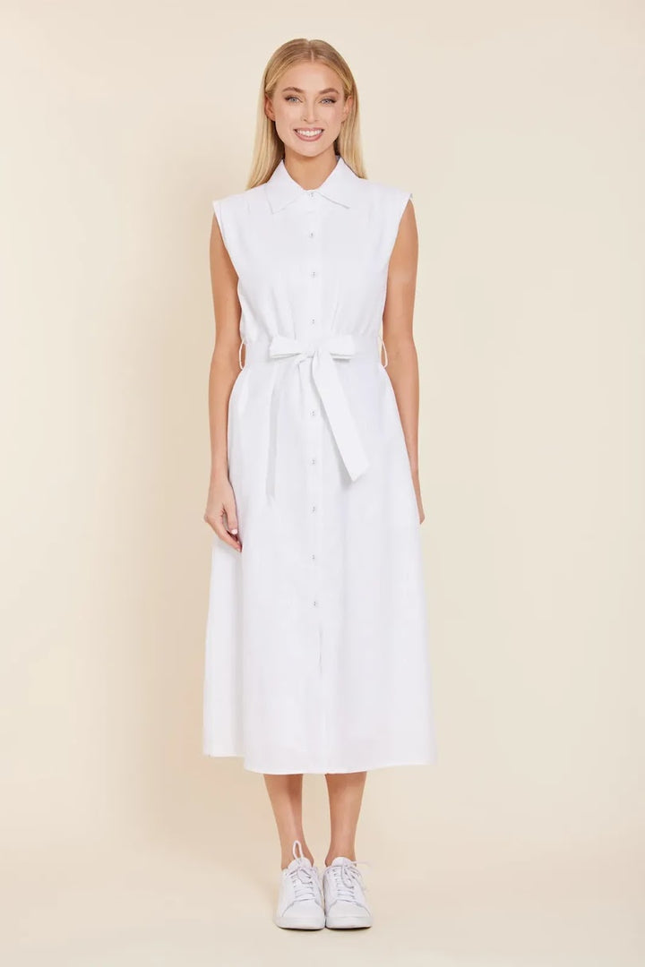 Telia Linen Midi Dress - White